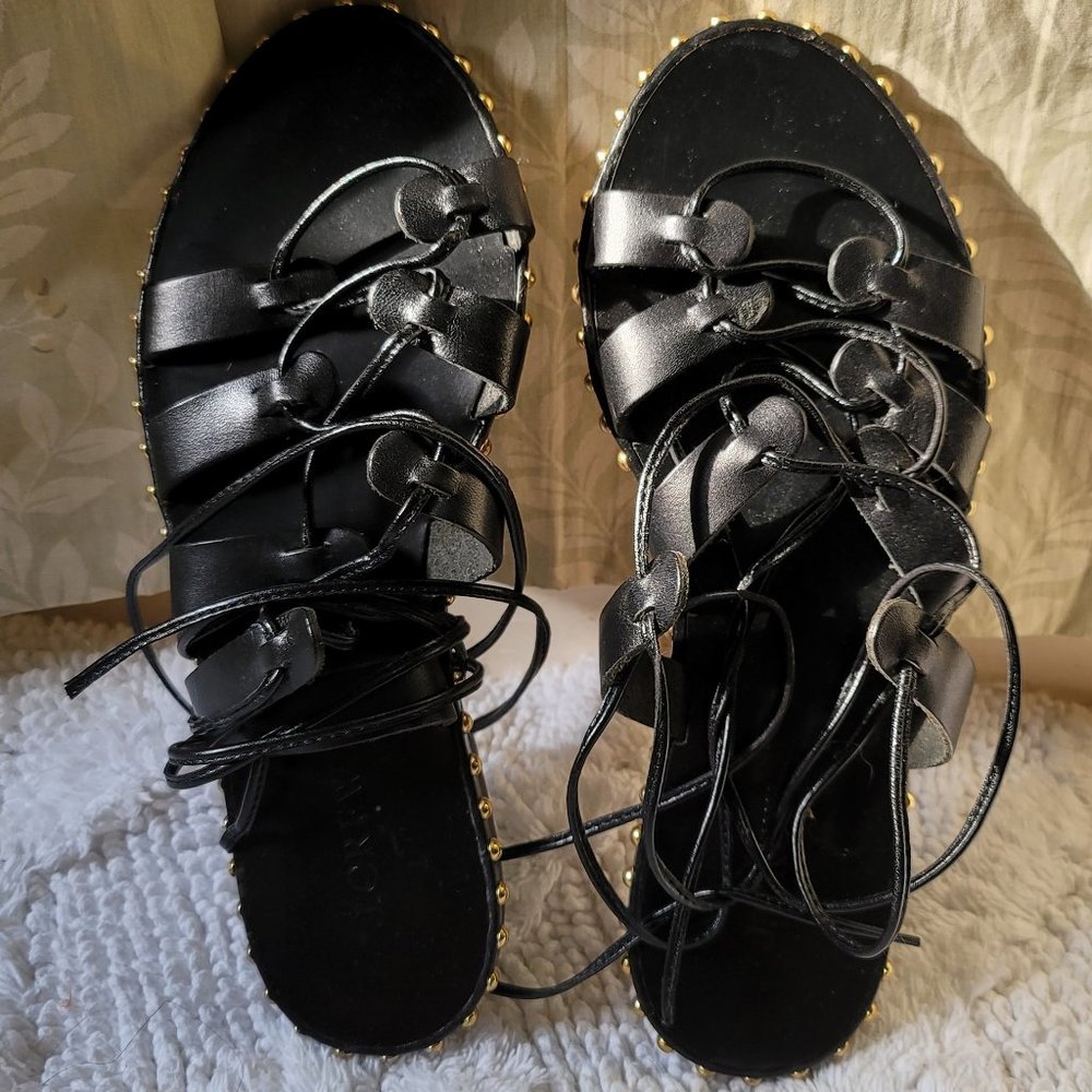 J. Crew Studded Gladiator Sandal Black Leather EUC